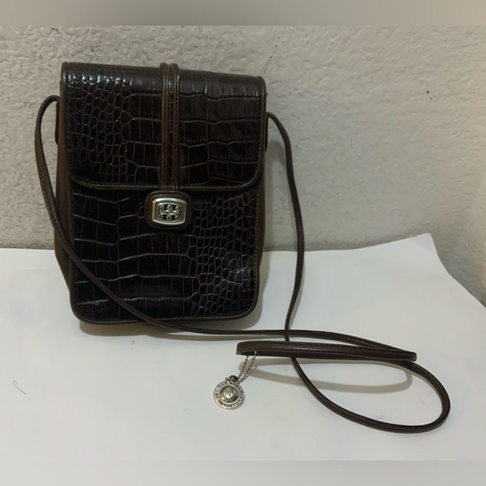 Vintage Brighton Leather Alligator Embossed Crossbody Shoulder Handbag‎ Purse